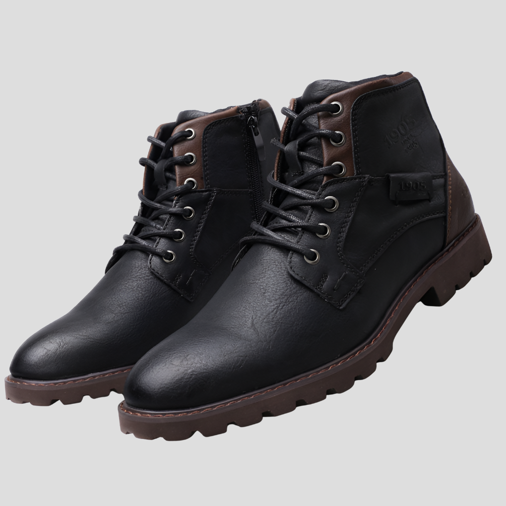 Men's Leather Zip Boots Durable Black - Vonnera