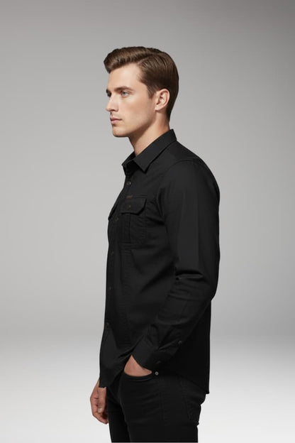 Men's Long Sleeve Cargo Shirt Cotton Chest Pockets