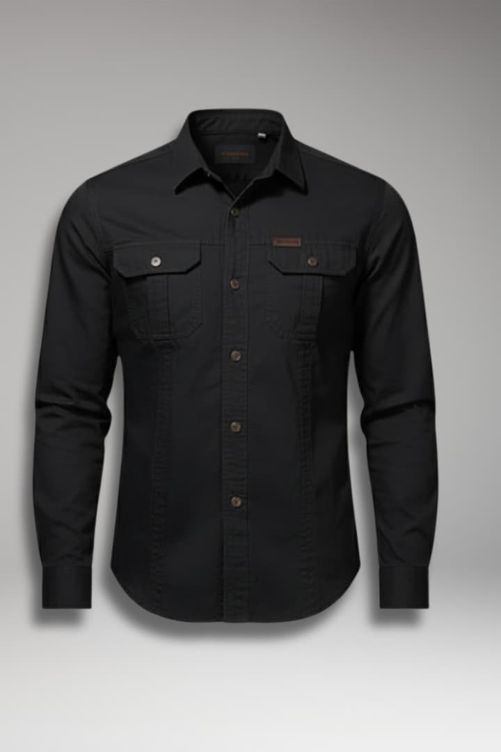 Men's Long Sleeve Cargo Shirt Cotton Chest Pockets - Vonnera