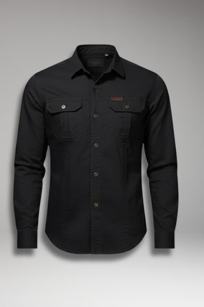 Men's Long Sleeve Cargo Shirt Cotton Chest Pockets - Vonnera