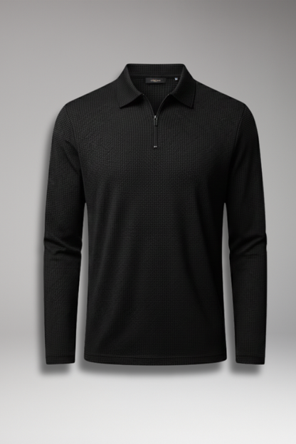 Men's Polo Shirt Long Sleeve Zipper Textured - Vonnera