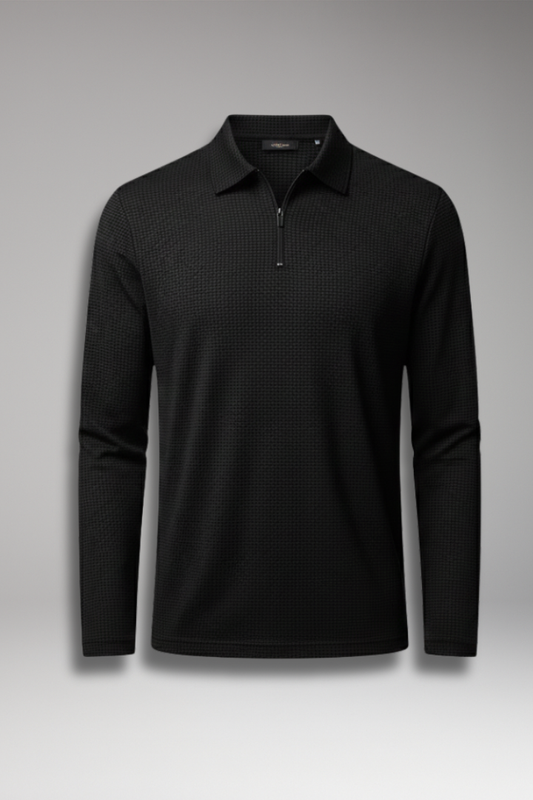 Men's Polo Shirt Long Sleeve Zipper Textured - Vonnera