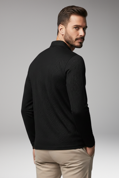 Men's Polo Shirt Long Sleeve Zipper Textured