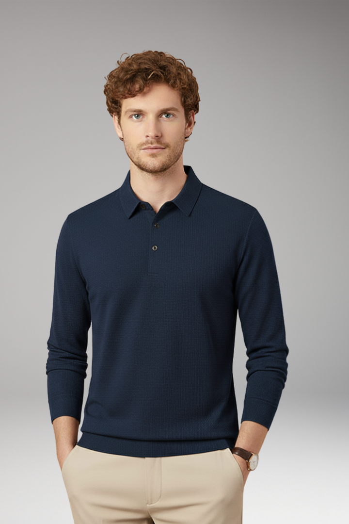 Men's Long Sleeve Polo Textured Knit Slim Fit