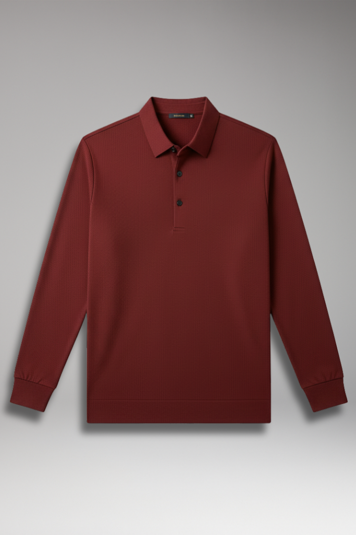 Men's Long Sleeve Polo Textured Knit Slim Fit - Vonnera