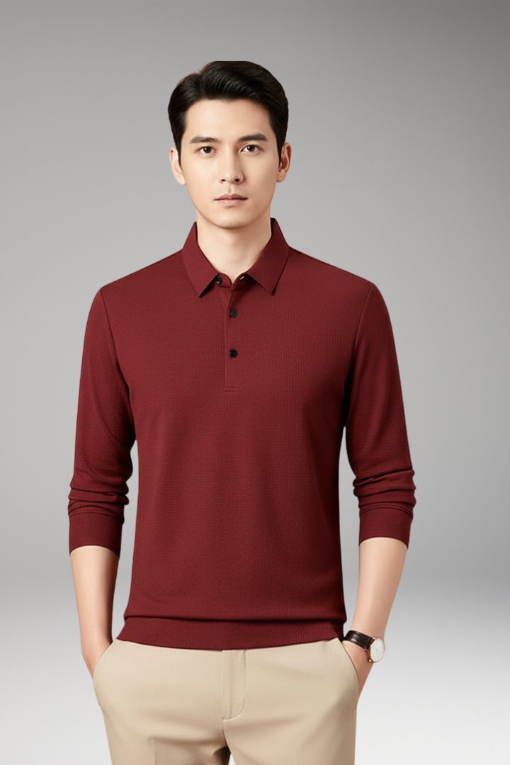 Men's Long Sleeve Polo Textured Knit Slim Fit