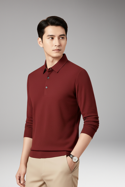 Men's Long Sleeve Polo Textured Knit Slim Fit