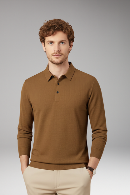 Men's Long Sleeve Polo Textured Knit Slim Fit