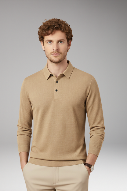 Men's Long Sleeve Polo Textured Knit Slim Fit