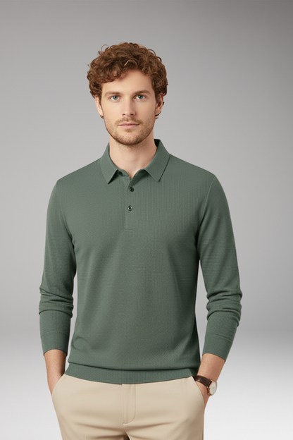 Men's Long Sleeve Polo Textured Knit Slim Fit