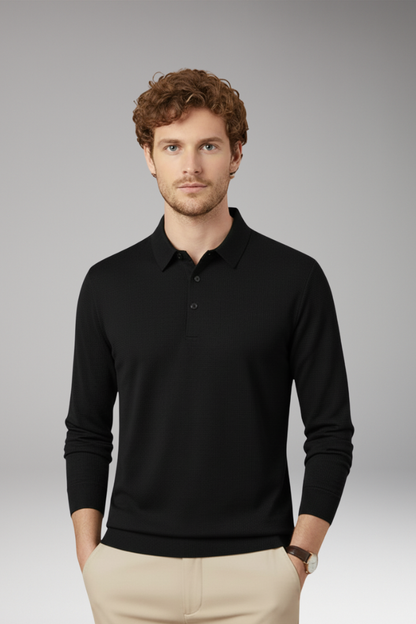 Men's Long Sleeve Polo Textured Knit Slim Fit
