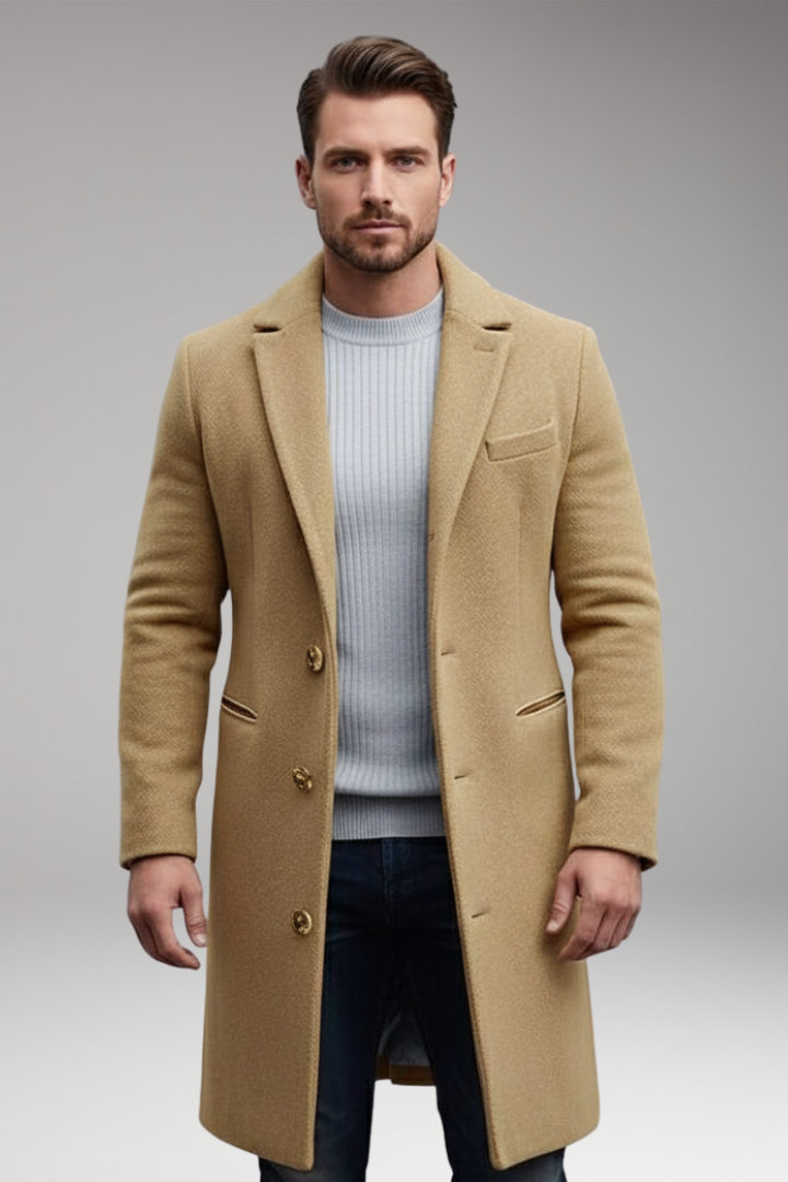Men's Long Lapel Coat Button Front Closure