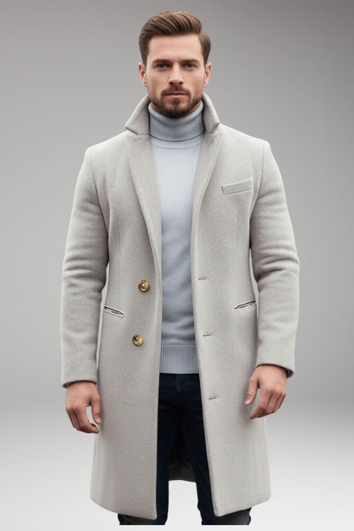 Men's Long Lapel Coat Button Front Closure