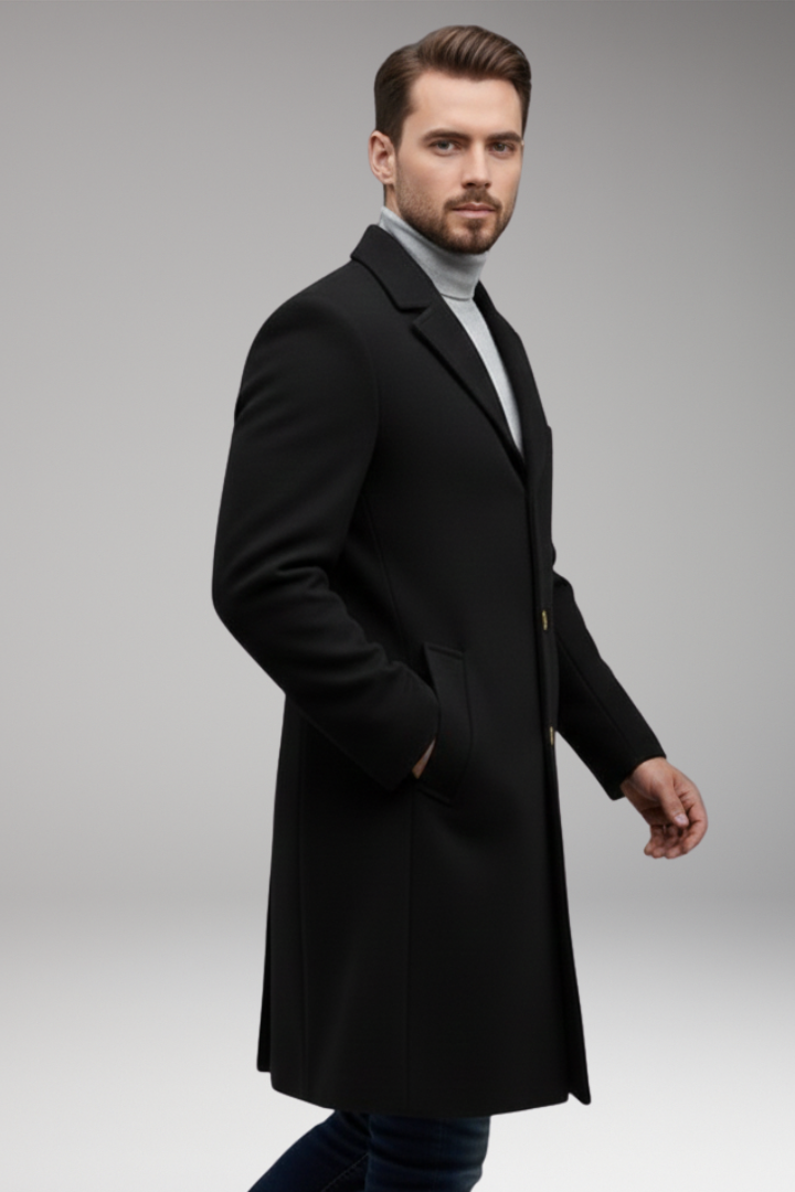 Men's Long Lapel Coat Button Front Closure