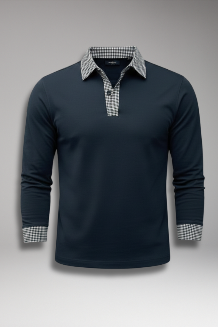 Men's Plaid Polo Shirt Long Sleeve Button Collar - Vonnera