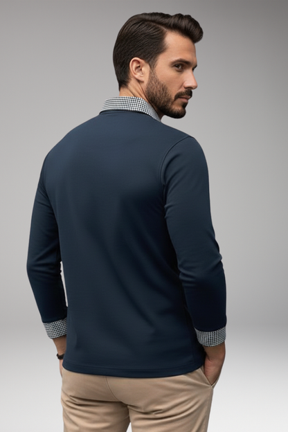 Men's Plaid Polo Shirt Long Sleeve Button Collar
