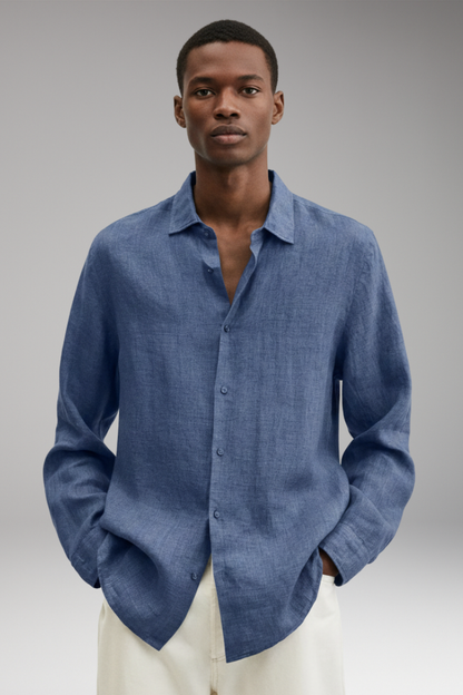 Men's Long Sleeve Dress Shirt Lapel Collar Button Front