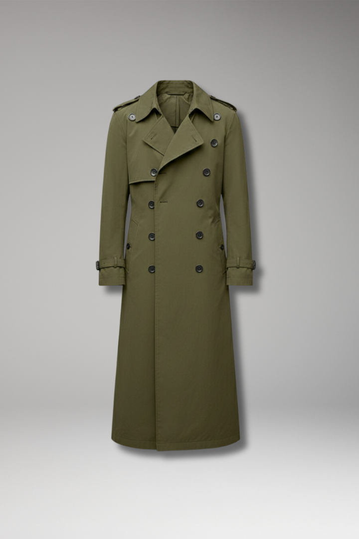 Men's Long Trench Coat Belted Button Front - Vonnera