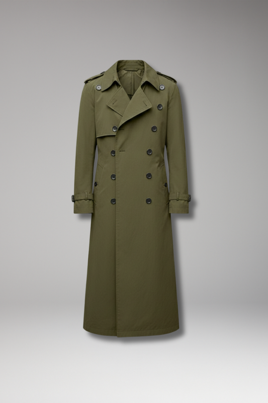 Men's Long Trench Coat Belted Button Front - Vonnera