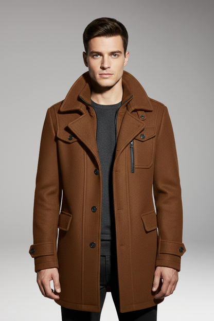 Men's Double Collar Overcoat Lined