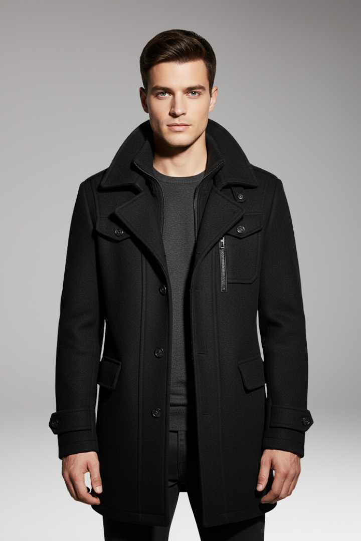 Men's Double Collar Overcoat Lined
