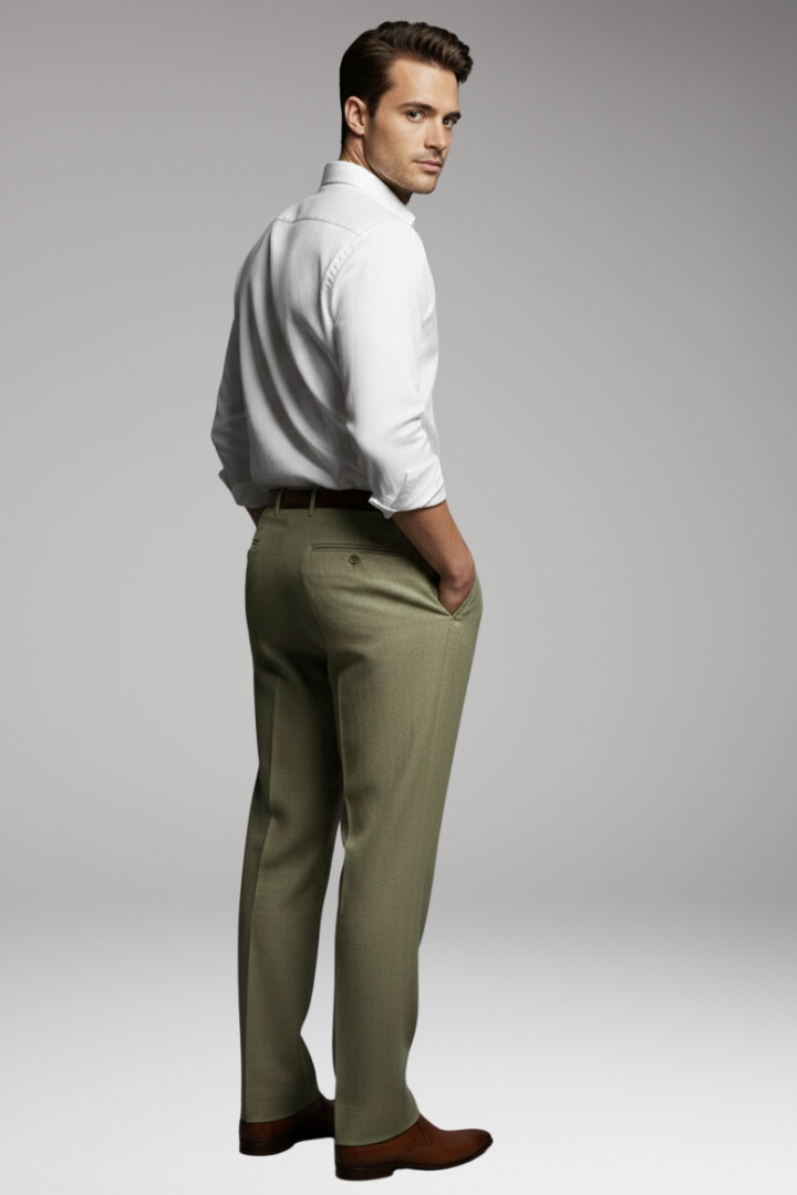Men's Pleated Elastic Waist Pants Button Closure