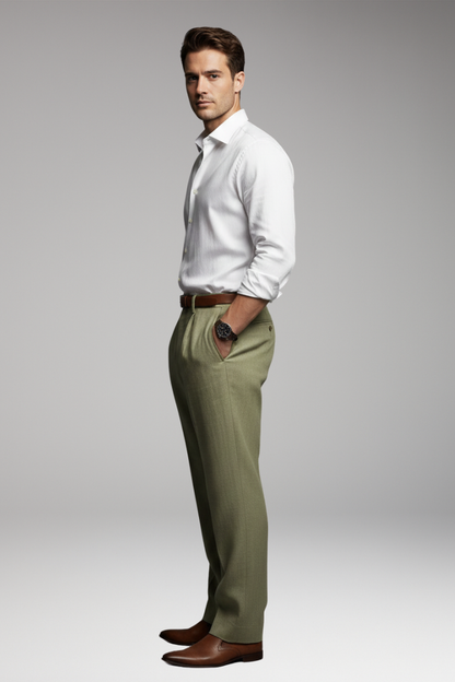 Men's Pleated Elastic Waist Pants Button Closure