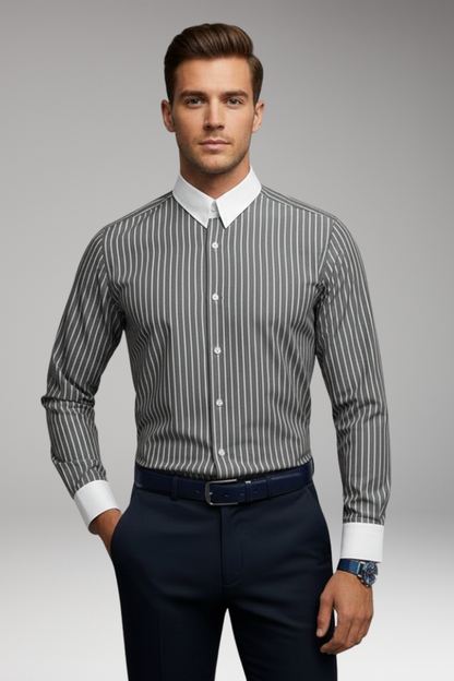 Men's Dress Shirt Lapel Collar Button Cuffs