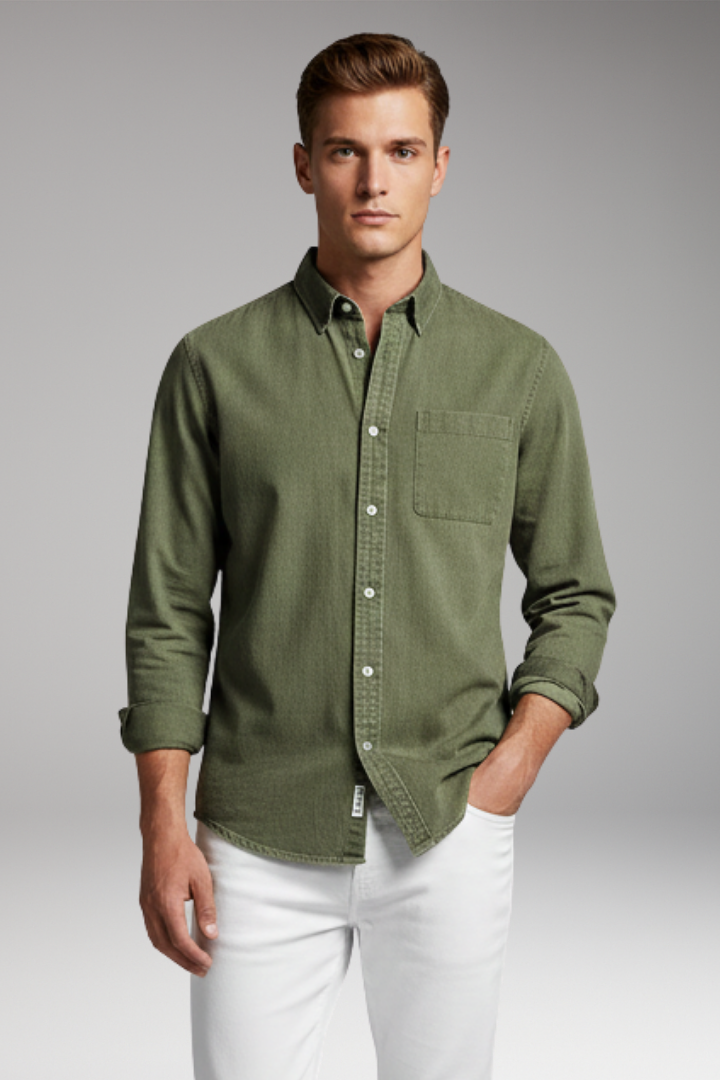 Men's Button Front Shirt Notched Collar