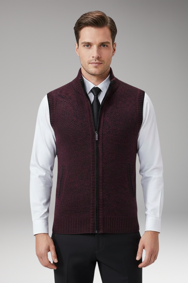 Men's Knitted Sleeveless Vest Plain Stand Collar