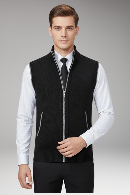 Men's Knitted Sleeveless Vest Plain Stand Collar