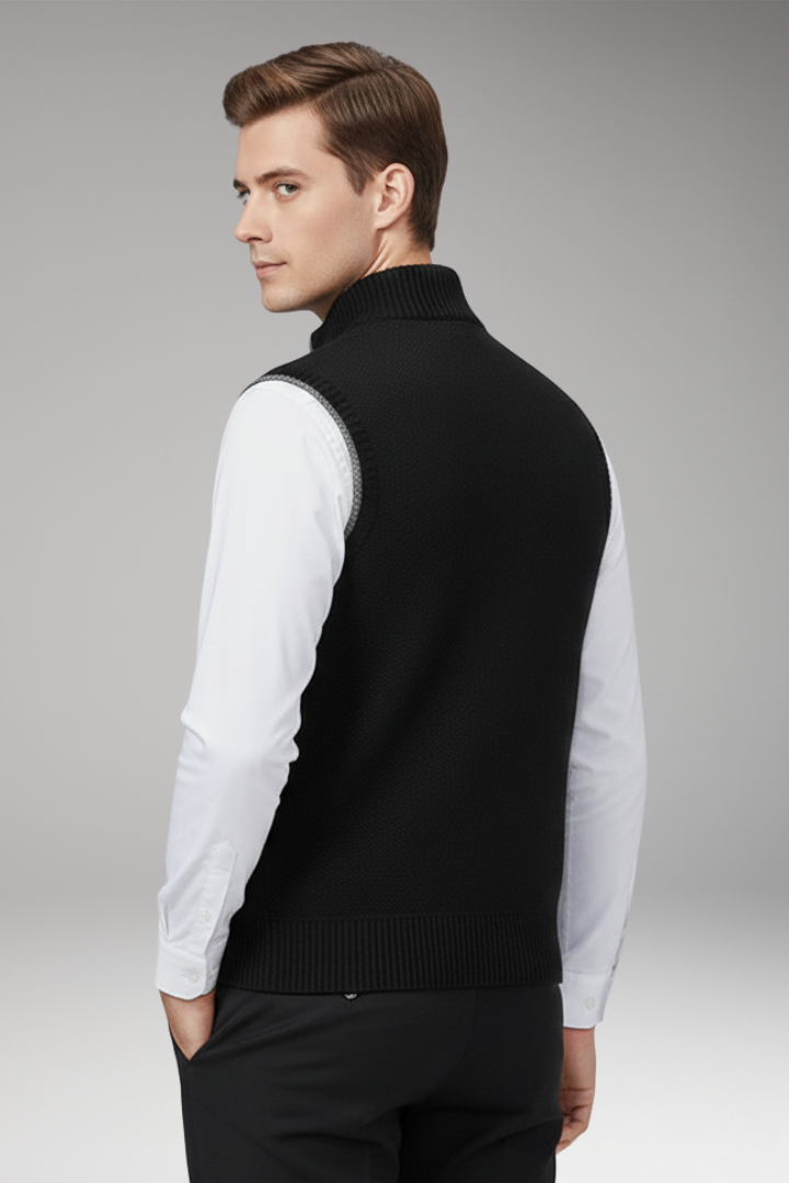 Men's Knitted Sleeveless Vest Plain Stand Collar