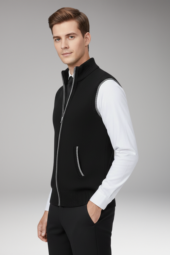 Men's Knitted Sleeveless Vest Plain Stand Collar