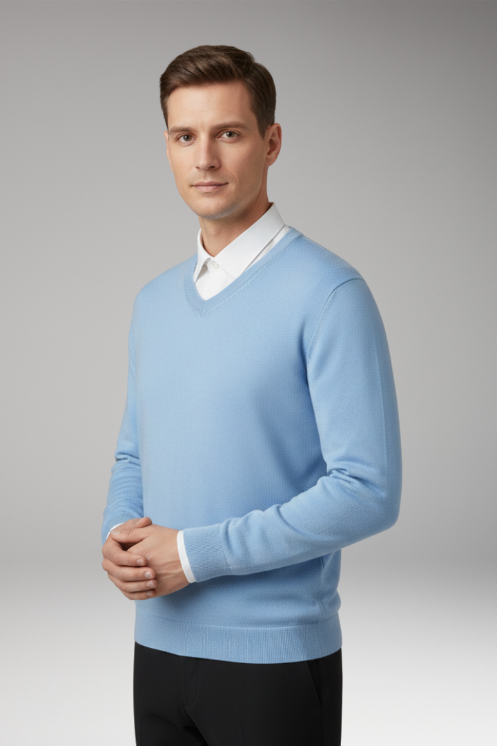 Men's Crew Neck Sweater Ribbed Hem
