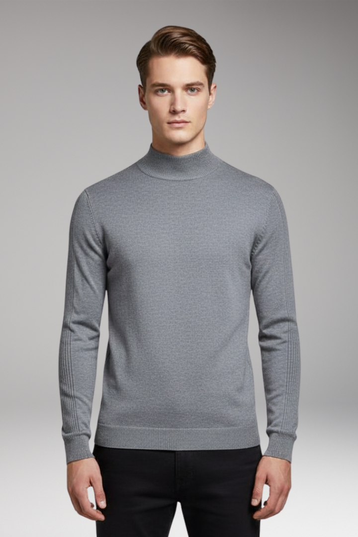 Men's Turtleneck Sweater Ribbed Cuffs Straight Hem