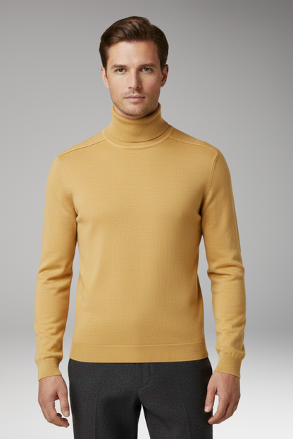 Men's Turtleneck Sweater Ribbed Cuffs Straight Hem
