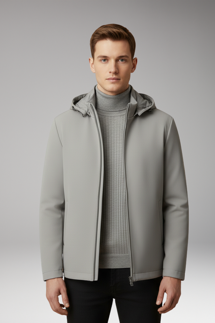 Men's Windproof Jacket Hooded Zippered Pockets