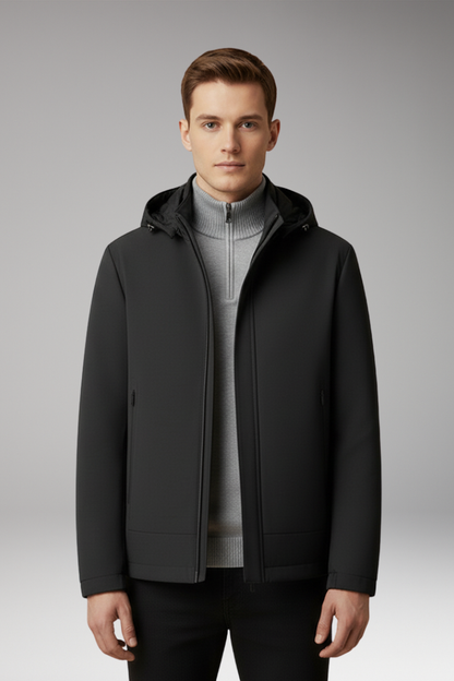Men's Windproof Jacket Hooded Zippered Pockets