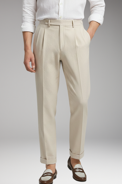 Men's High Waist Work Pants Pleated Front