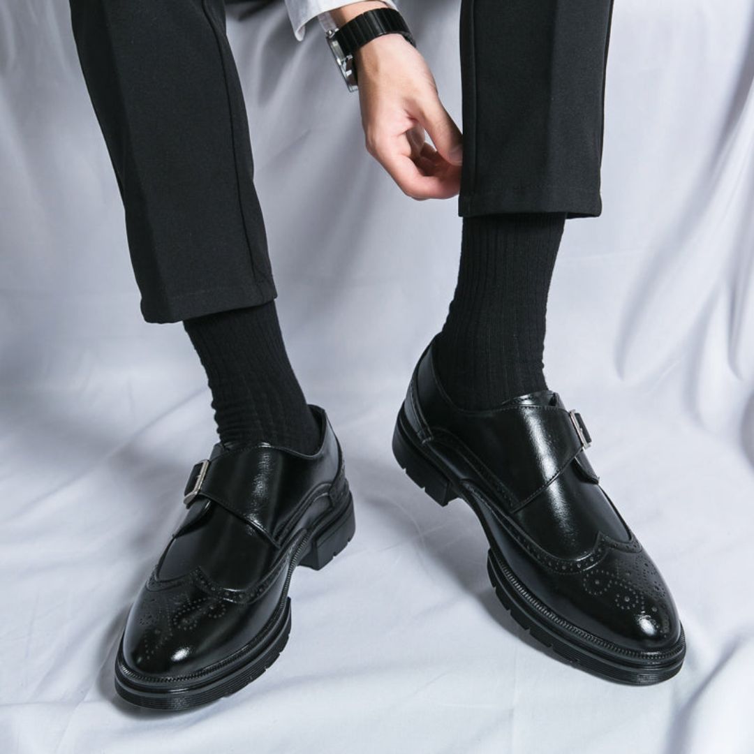 Men's Leather Monk Strap Dress Shoes Black