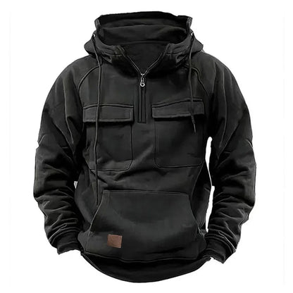 Men's Zipper Hoodie Chest Pocket Cotton Black