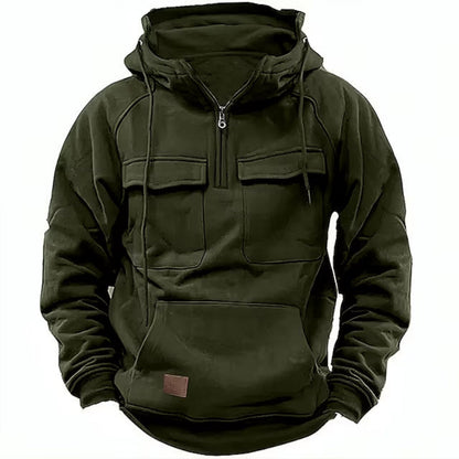 Men's Zipper Hoodie Chest Pocket Cotton Black