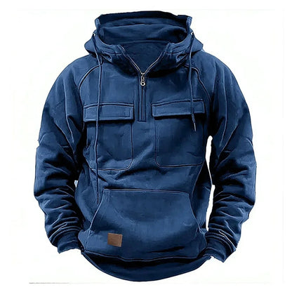 Men's Zipper Hoodie Chest Pocket Cotton Black