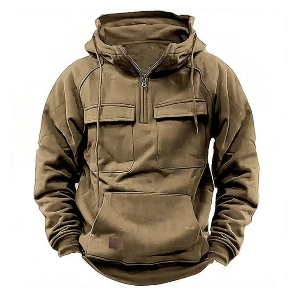 Men's Zipper Hoodie Chest Pocket Cotton Black
