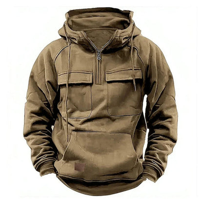 Men's Zipper Hoodie Chest Pocket Cotton Black
