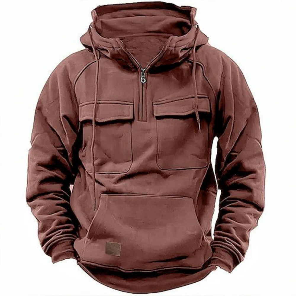 Men's Zipper Hoodie Chest Pocket Cotton Black - Vonnera