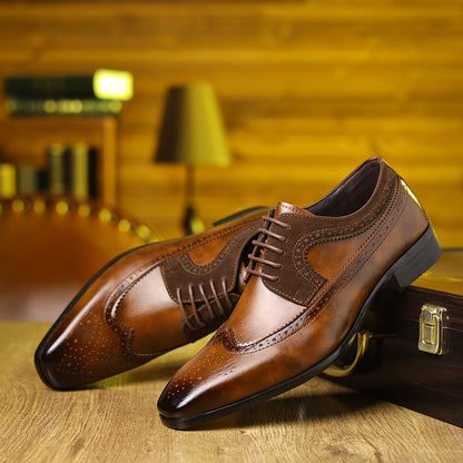 Men's Lace Up Dress Shoes Wingtip Leather Black