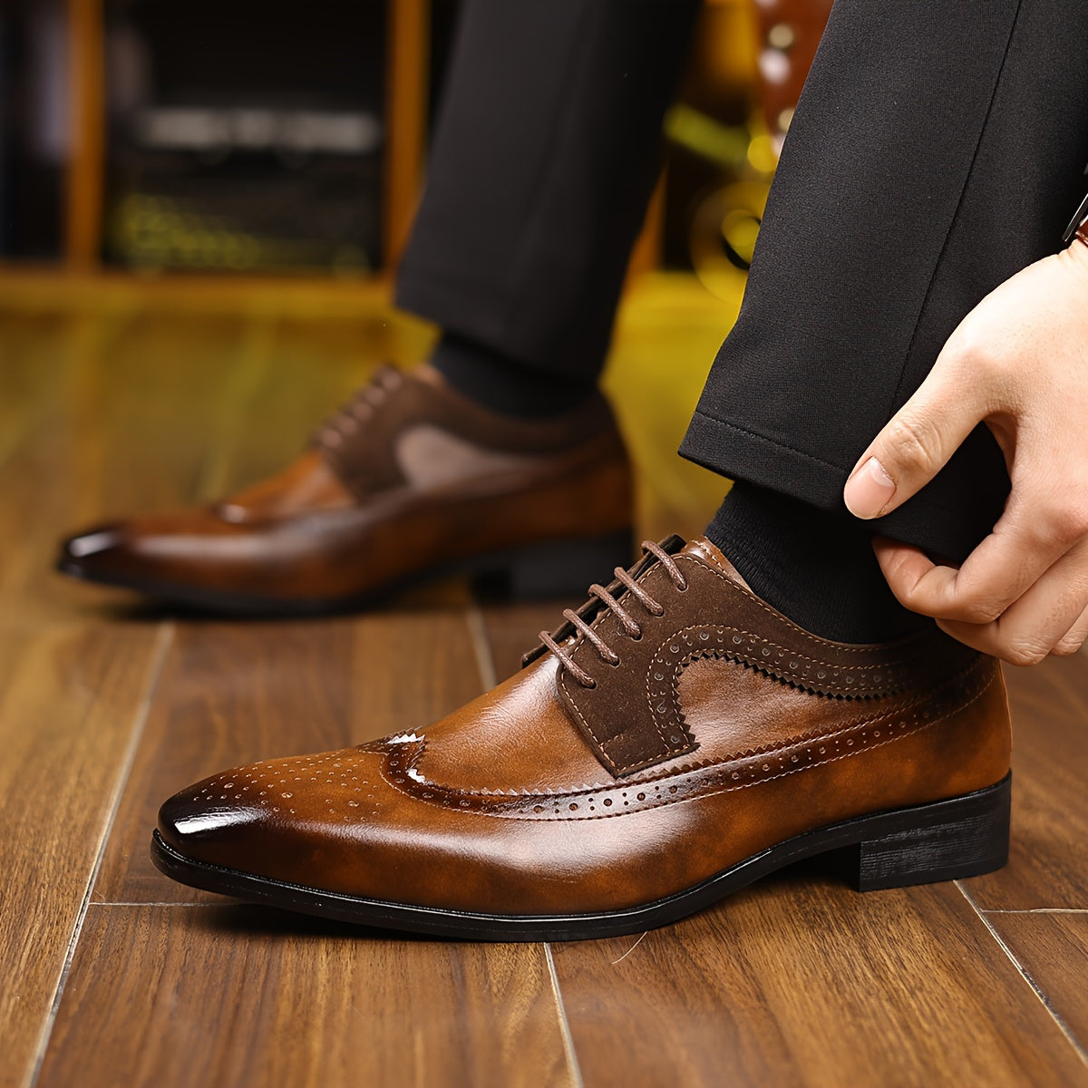 Men's Lace Up Dress Shoes Wingtip Leather Black