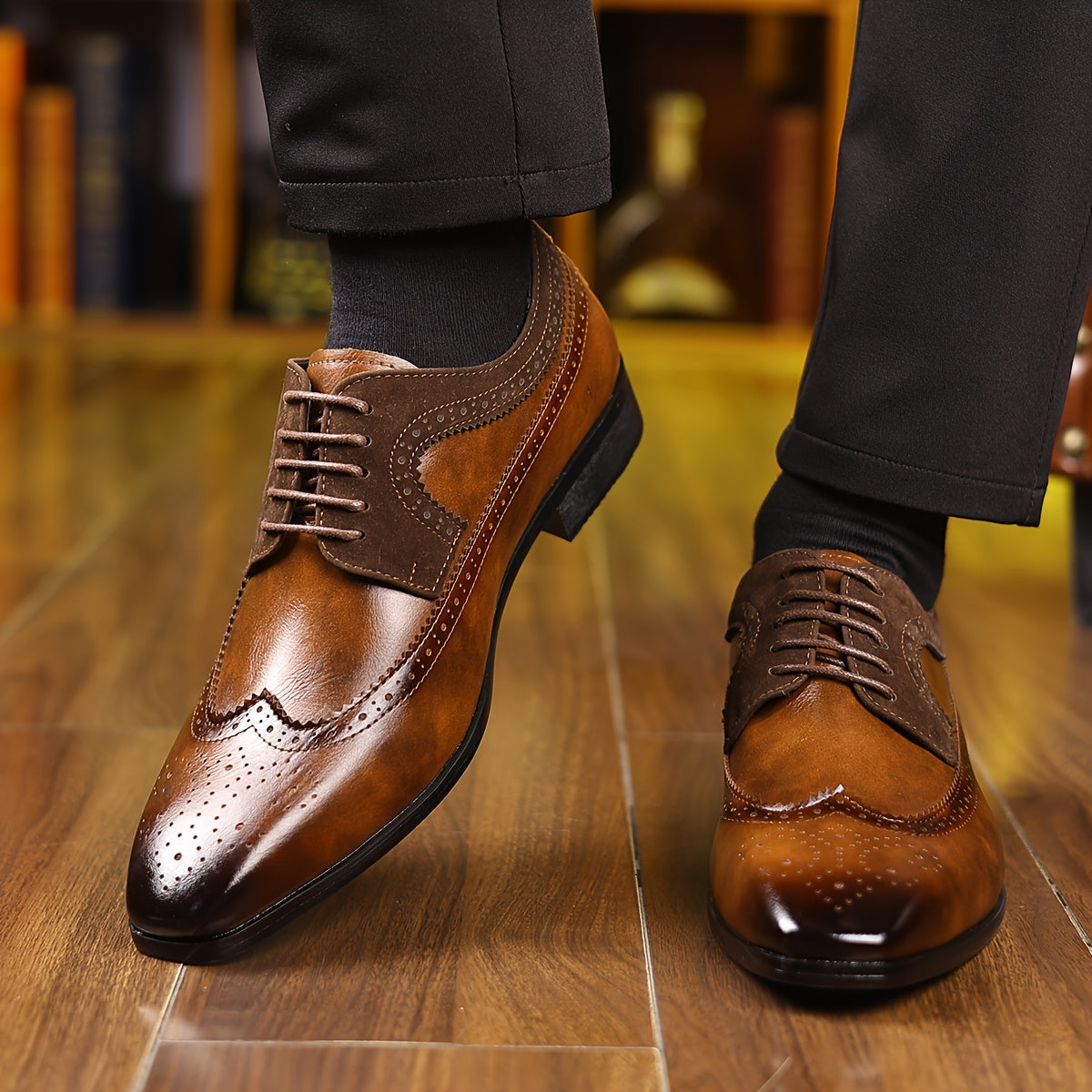 Men's Lace Up Dress Shoes Wingtip Leather Black