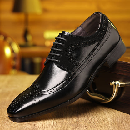 Men's Lace Up Dress Shoes Wingtip Leather Black